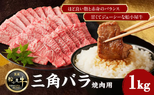 【牛肉】 船小屋牛 三角バラ 焼肉 【1kg】《筑後》【冷凍】 牛肉 国産 バラ ジューシー 肉  2007807 - 福岡県八女市