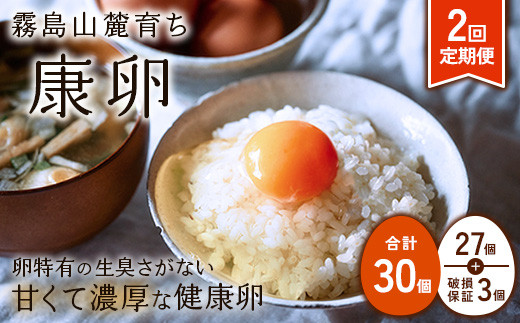 【2025年9月発送開始】卵【2回定期便】霧島山麓育ち こだわり卵 康卵 計 30個（27個 + 割れ保証 3個）2回 計 60個（54個 + 割れ保証 6個）たまご 玉子 卵焼き 玉子焼き たまご焼き 生卵 鶏卵 たまごかけごはん 国産 九州産 宮崎県産 送料無料