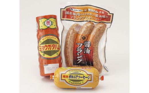 494. 明方ハム 詰合せ Ａセット 明方ハム ボロニアソーセージ 醤油フランク 特産品 加工品 農協