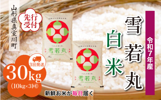 ＜令和7年産米先行受付＞ 真室川町産 雪若丸 【白米】 定期便 30kg （10kg×1ヶ月間隔で3回お届け）＜配送時期指定可＞ 2005062 - 山形県真室川町