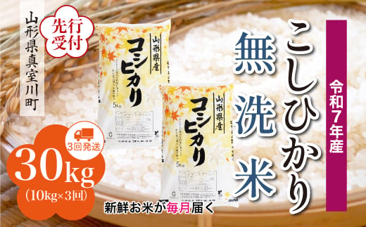 ＜令和7年産米先行受付＞ 真室川町産 こしひかり 【無洗米】 定期便 30kg （10kg×1ヶ月間隔で3回お届け）＜配送時期指定可＞ 2005086 - 山形県真室川町