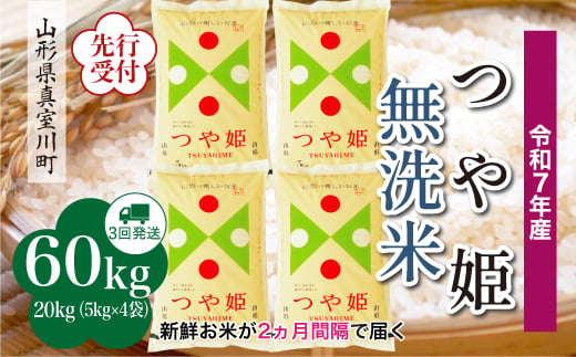 ＜令和7年産米先行受付＞ 真室川町産 特別栽培米 つや姫 【無洗米】 定期便 60kg （20kg×2ヶ月間隔で3回お届け）＜配送時期指定可＞ 2005046 - 山形県真室川町