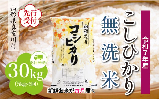 ＜令和7年産米先行受付＞ 真室川町産 こしひかり 【無洗米】 定期便 30kg （5kg×1ヶ月間隔で6回お届け）＜配送時期指定可＞ 2005083 - 山形県真室川町