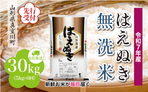 ＜令和7年産米先行受付＞ 真室川町産 はえぬき 【無洗米】 定期便 30kg （5kg×1ヶ月間隔で6回お届け）＜配送時期指定可＞ 2005014 - 山形県真室川町