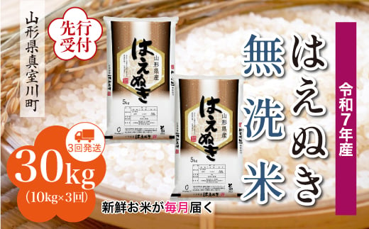 ＜令和7年産米先行受付＞ 真室川町産 はえぬき 【無洗米】 定期便 30kg （10kg×1ヶ月間隔で3回お届け）＜配送時期指定可＞ 2005017 - 山形県真室川町