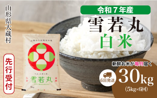 ＜令和7年産米先行受付＞ 大蔵村産 雪若丸 【白米】 定期便 30kg （5kg×1ヶ月間隔で6回お届け）＜配送時期選べます＞ 2005527 - 山形県大蔵村