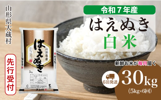 ＜令和7年産米先行受付＞ 大蔵村産 はえぬき 【白米】 定期便 30kg （5kg×1ヶ月間隔で6回お届け）＜配送時期選べます＞ 2005481 - 山形県大蔵村