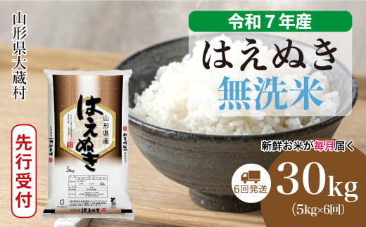 ＜令和7年産米先行受付＞ 大蔵村産 はえぬき 【無洗米】 定期便 30kg （5kg×1ヶ月間隔で6回お届け）＜配送時期選べます＞ 2005482 - 山形県大蔵村