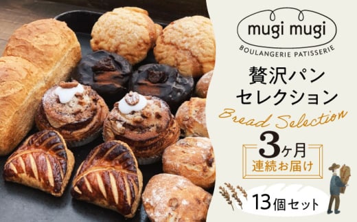 【全3回定期便】【冷凍】mugimugiの贅沢セレクション13個セット パン 詰め合わせ 人気 パン屋 三次市/麦麦 [APCI005] 2005812 - 広島県三次市