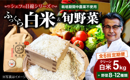 【全6回定期便】【お米 5kg＋野菜】シェフの目線で厳選！ クリーン白米 5kg+旬のお野菜セット【ふるさと納税限定】大洲市/（有）ヒロファミリーフーズ [AGBX010] お米 5kg 白米 5kg あきたこまち 野菜定期便 野菜 定期便 野菜 詰め合わせ 野菜セット  784591 - 愛媛県大洲市