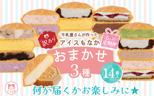 訳あり 定期便 6回 アイス もなか 3種 食べ比べ 14個 × 6回 計84個 個包装 手作り 卵 保存料 不使用 ミルク あずき カフェオレ 黒ごま 濃厚チョコ いちごみるく レアチーズ 黒糖 スイーツ デザート 小分け ギフト プレゼント モア松屋 埼玉県 羽生市 817223 - 埼玉県羽生市