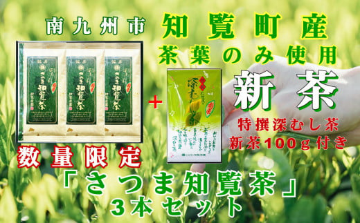 129-01-1 【知覧茶新茶祭り】【期間限定･増量】知覧茶園の深むし茶「さつま知覧茶」3本セット 特撰深むし茶100g付 2010785 - 鹿児島県南九州市