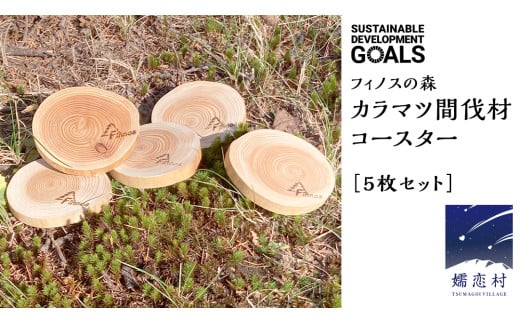 【 SDGs 】フィノスの森 カラマツ間伐材 コースター 5枚セット コースター SDGs 木製 インテリア 花瓶 キャンドル 手作り 雑貨 癒し 小物 [BI004tu] 2007156 - 群馬県嬬恋村