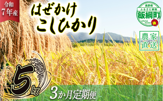 米 こしひかり 5kg × 3回 【 3か月 定期便 】( 令和7年産 ) 黒柳さんのお米 はぜかけ 沖縄県への配送不可 2025年11月上旬頃から順次発送予定 コシヒカリ 白米 精米 お米 信州 42000円 予約 農家直送 長野県 飯綱町 [0432] 232457 - 長野県飯綱町