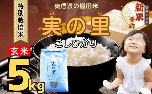 【先行予約】<令和７年産新米> 特別栽培米 『奥信濃の棚田米 実の里』 こしひかり 玄米 5㎏ (7-21)