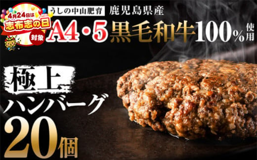 【志布志の日】＜ハンバーグ＋1個付き！＞＜A4・A5等級＞鹿児島県産黒毛和牛100%使用極上手ごねハンバーグ計3kg(150g×20個) 黒毛和牛 和牛 ハンバーグ 冷凍ハンバーグ 肉 牛肉 国産 九州産 鹿児島県産 ミンチ 100% 小分け A4 A5 日本一 人気 b8-037-sbs