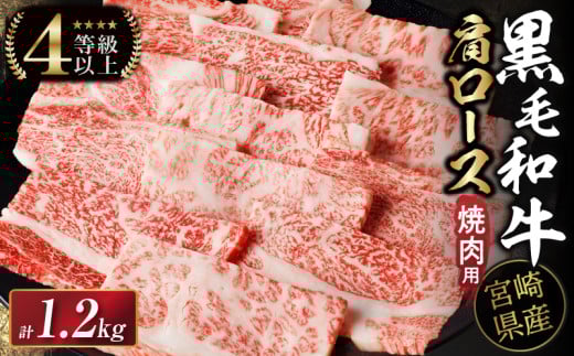【令和7年8月発送】生産者応援≪肉質等級4等級以上≫宮崎県産黒毛和牛肩ロース(焼肉)計1.2kg 肉 牛 牛肉 おかず 国産_T030-116-08