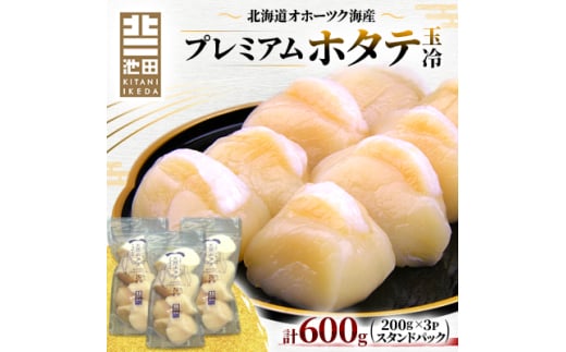 北海道オホーツク海産プレミアムホタテ玉冷　600g(200g×3P)＜スタンドパック＞【1599918】