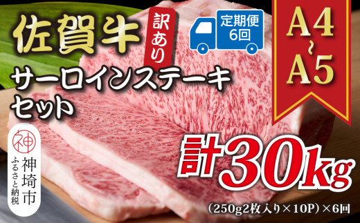【6か月定期便】訳あり！【A4～A5】佐賀牛サーロインステーキセット 5kg(250g2枚入り×10P)×6回【肉 牛肉 ブランド牛 黒毛和牛 ふるさと納税】(H112221)