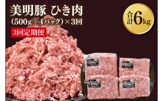 【3ヶ月定期便】【美明豚】挽肉 計2kg(約500g×4パック)｜肉 お肉 国産ひき肉 豚肉 挽肉 美明豚 豚 ハンバーグ 煮物 キーマカレー 定期便 茨城県 行方市(DH-20) 2012136 - 茨城県行方市