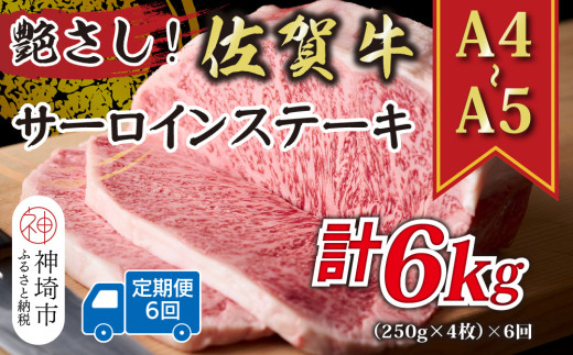 【6か月定期便】艶さし！【A4～A5】佐賀牛サーロインステーキセット 1kg(250g×4枚)×6回【肉 牛肉 ブランド牛 黒毛和牛 ステーキ肉 ふるさと納税】(H112197)