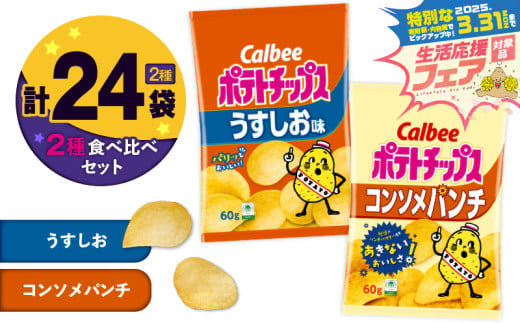 【 期間限定 特別価格 】 カルビー ポテトチップス 2種食べ比べセット【うすしお×コンソメパンチ】計24袋　K194-002_09 2012768 - 鹿児島県鹿児島市