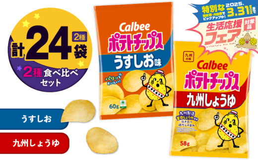 【 期間限定 特別価格 】 カルビー ポテトチップス 2種食べ比べセット【うすしお×九州しょうゆ】計24袋　K194-002_11 2012770 - 鹿児島県鹿児島市