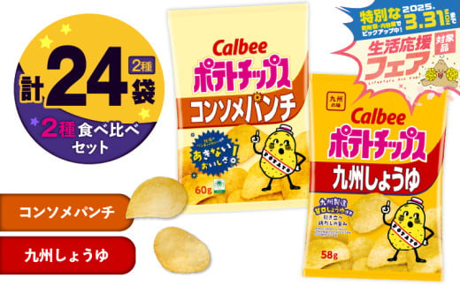 【 期間限定 特別価格 】 カルビー ポテトチップス 2種食べ比べセット【コンソメパンチ×九州しょうゆ】計24袋　K194-002_13 2012772 - 鹿児島県鹿児島市