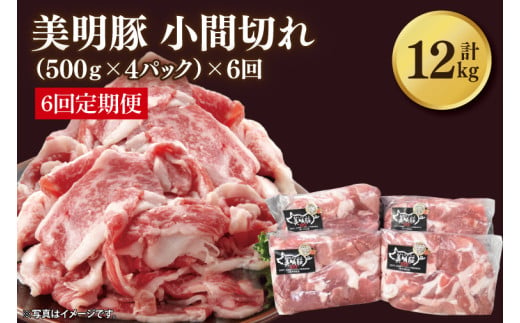 【6ヶ月定期便】【美明豚】小間切れ 計2kg(約500g×4パック)｜肉 お肉 小間切れ 豚肉 美明豚 豚 焼き肉 焼肉 すき焼き 煮物 定期便 茨城県 行方市(DH-25) 2013517 - 茨城県行方市