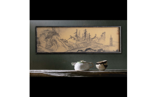 98-4_雪舟「山水長巻図　初秋の図」 木製フレーム｜絵画 インテリア アート 雪舟 山水長巻図 初秋 壁掛け スタンド フィルム 透けるアート 複製画 MOSHA-PRO MOSHA-COLLE
