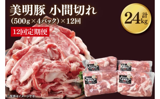 【12ヶ月定期便】【美明豚】小間切れ 計2kg(約500g×4パック)｜肉 お肉 小間切れ 豚肉 美明豚 豚 焼き肉 焼肉 すき焼き 煮物 定期便 茨城県 行方市(DH-26) 2013520 - 茨城県行方市