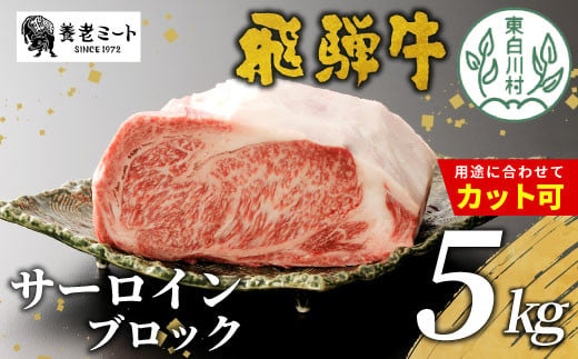 お好きなカット可能！ 飛騨牛 サーロインブロック 5kg 牛肉 和牛 肉 塊肉 サーロイン ステーキ すき焼き しゃぶしゃぶ 赤身 肉 牛 牛肉 鉄板焼き お祝い 贈答 ギフト 贈り物 ふるさと納税 東白川村 岐阜 贅沢 霜降り 柔らかい ジューシー 養老ミート 400000円