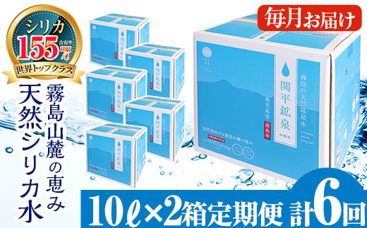 K-493 ＜定期便・全6回＞関平鉱泉水10L×2箱ずつお届け(計12箱)【関平鉱泉所】 霧島市 シリカ シリカ水 水 シリカミネラルウォーター