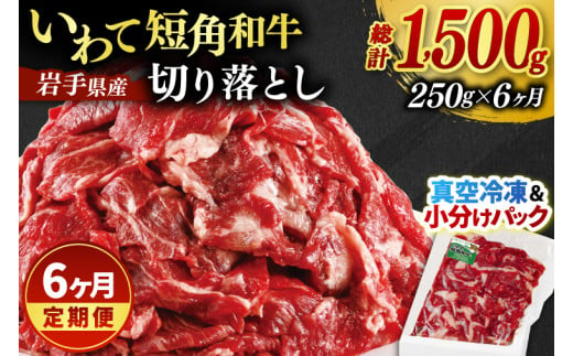 ＼6ヶ月連続 定期便／ 切り落とし 赤身 肉 牛肉 いわて 短角和牛 250g (総計 1500g) 小分けパック 真空冷凍 | 牛肉 肉 赤身 短角 和牛 国産牛 ブランド牛 切り落し 大容量 牛丼 肉じゃが 煮込み 煮物 小分け 真空パック 数量限定 (AB112)