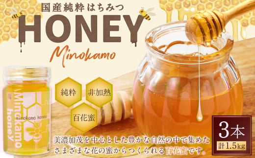 国産 無添加 MINOKAMO HONEY はちみつ 3本（500g×3） 合計 1,500g｜ 藤井養蜂 蜂蜜 ハニー 非加熱 純粋 百花蜜 保存食 岐阜 1467459 - 岐阜県美濃加茂市
