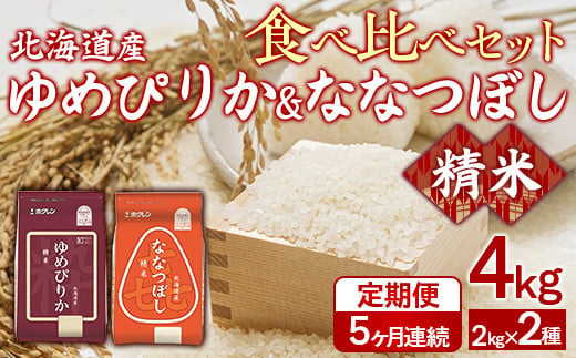 【5ヶ月定期配送】（精米4kg）食べ比べセット（ゆめぴりか、ななつぼし） 【 ふるさと納税 人気 おすすめ ランキング 穀物 米 ななつぼし ゆめぴりか 精米 おいしい 美味しい 食べ比べ セット 定期便 北海道 豊浦町 送料無料 】 TYUA157 2015292 - 北海道豊浦町