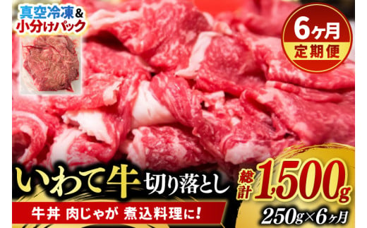 ＼6ヶ月連続 定期便／ 切り落とし 肉 牛肉 小分け 真空冷凍 いわて牛 250g (総計 1500g) 岩手県産 和牛 牛肉 黒毛 和牛 切り落とし肉 大容量 肉 すき焼き 肉じゃが 煮込み 煮物 赤身 国産牛 小分け 冷凍 数量限定 (AB095)