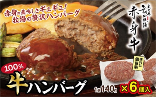 【大田原 前田牧場直送】赤身の美味しさギュギュ！牧場の贅沢ハンバーグ140g×6個 | ハンバーグ 牛肉100% 個包装 弁当 惣菜 産地直送 牧場 産直 栃木県 大田原市  2016152 - 栃木県大田原市