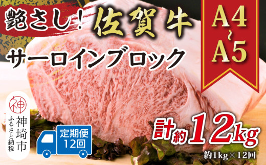 【12か月定期便】艶さし！【A4～A5】佐賀牛サーロインブロック 約1kg×12回【肉 牛肉 ブランド牛 黒毛和牛 ステーキ肉 ふるさと納税】(H112270)