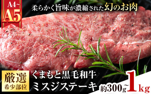 【厳選希少部位】【A4～A5】くまもと黒毛和牛 ミスジステーキ 選べる 内容量 約300g(100g×3p) 約500g(100g×5p) 約1kg(100g×10p)《30日以内に出荷予定(土日祝除く)》熊本県 大津町 黒毛和牛 肉 お肉 和牛 牛 牛肉 A5 A4 希少部位 ステーキ MEAT PLUS