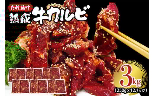 熟成牛カルビ 3kg (250g×12パック) たれ 味付 小分け 冷凍 焼肉 焼き肉 牛 牛肉 ビーフ カルビ BBQ 【そうざい男しゃく】【ho1473】