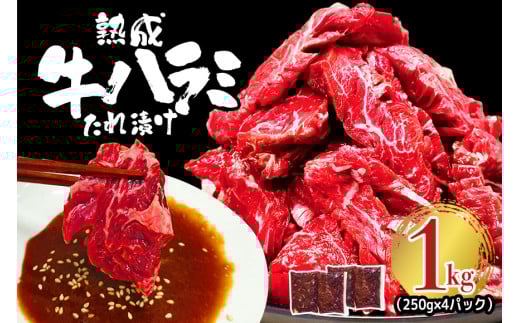 熟成牛ハラミ 1kg (250g×4パック) たれ 味付 小分け 冷凍 焼肉 焼き肉 牛 牛肉 ビーフ ハラミ BBQ 【そうざい男しゃく】【ho1468】