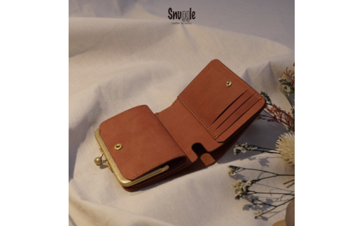 【4色展開】がま口ショートウォレット　通常タイプ　革小物　ハンドメイド　手縫い　一点物　財布　スナッグルレザー　青緑 [№5915-7167]1503