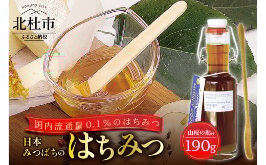 日本みつばちのはちみつ（山桜の匙と） はちみつ 190g 山桜の匙 1本 セット ハニー 非加熱濾過 ハチミツ 日本みつばち 国内流通量０.1% 山桜 スプーン 手作り 清里高原 八ヶ岳 山梨県北杜市 719534 - 山梨県北杜市