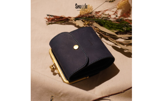 【4色展開】がま口ミドルウォレット　革小物　ハンドメイド　手縫い　一点物　財布　スナッグルレザー　青緑 [№5915-7163]1502