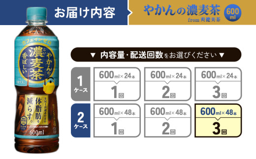 【3回定期便】やかんの濃麦茶 from 爽健美茶 600ml PET×24本（2ケース）合計144本