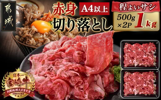 宮崎牛赤身切り落とし(500g×2P)_AC-N403_(都城市) 宮崎県産 宮崎牛 赤身肉 モモ カタ 肉じゃが 牛丼 すき焼き 1kg