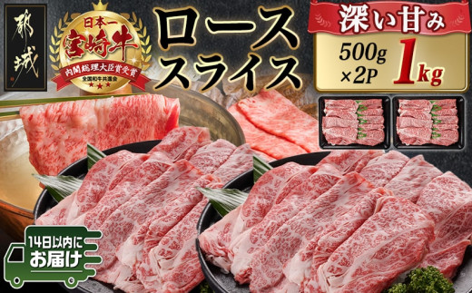 宮崎牛ローススライス(500g×2P)≪みやこんじょ快速便≫_AE-N402-R_(都城市) 宮崎県産 宮崎牛 ロース スライス すき焼き しゃぶしゃぶ 1kg 贈答用 ギフト 快速便 14日以内にお届け
