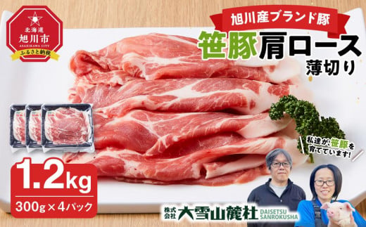 【旭川産ブランド豚】笹豚肩ロース薄切り1.2kg(300g×4パック)_04822