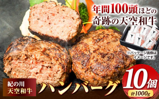 肉 黒毛和牛 ハンバーグ 天空和牛ハンバーグ 約1kg (約100g×10個) 《30日以内に出荷予定(土日祝除く)》有限会社松牛 和歌山県 紀の川市 熊野牛 紀の川天空和牛 惣菜 おかず